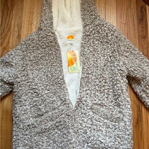 C&C California Faux Fur Jacket in Cream and Tan